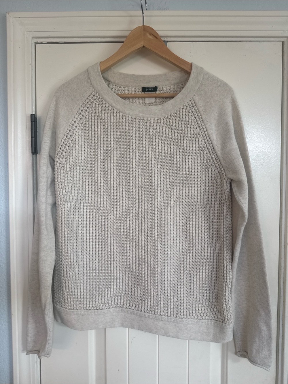 J Crew Cream Waffle-Knit Crewneck Sweater